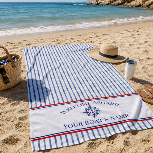 Boat Name Compass Rose Nautical Anchor Beach Towel