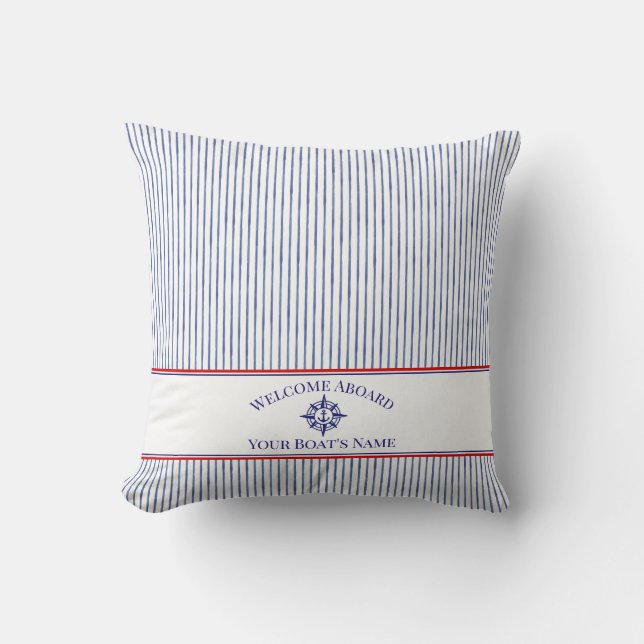 Boat Name Compass Rose Nautical Anchor Cushion (Front)