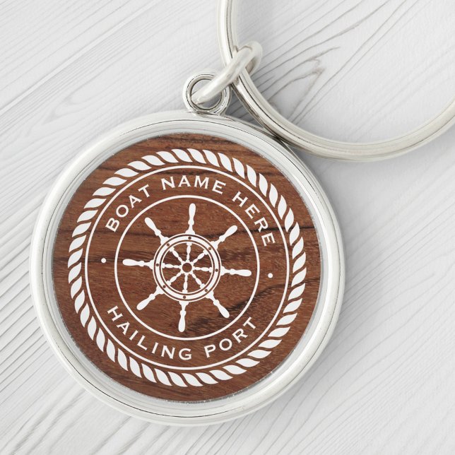 Boat name hailing port nautical ship's wheel wood key ring (Creator Uploaded)