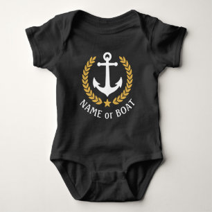 Boat Name Nautical Anchor Gold Laurel Leaves Star Baby Bodysuit