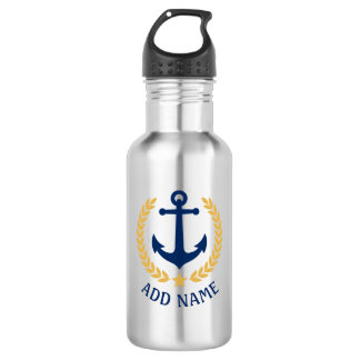 Boat Name Nautical Anchor Gold Style Laurel Star 532 Ml Water Bottle