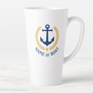 Boat Name Nautical Anchor Gold Style Laurel Star Latte Mug