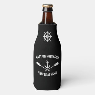 Boat Name Nautical Anchor Oars & Ships Wheel Black Bottle Cooler