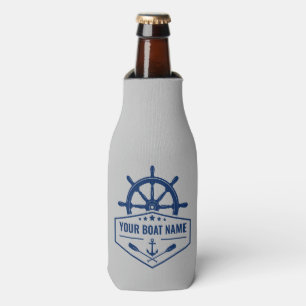 Boat Name Nautical Anchor Oars & Ships Wheel Gray Bottle Cooler