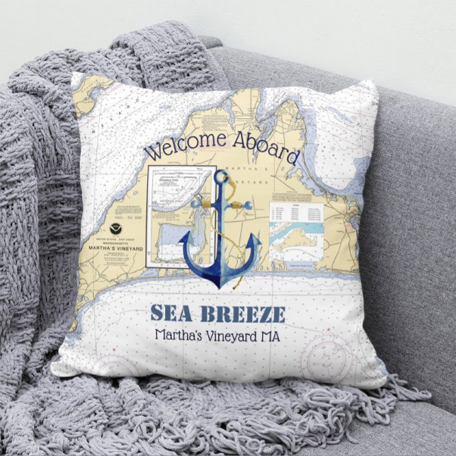 Boat Name & Nautical Anchor Welcome Aboard MA Cushion (Creator Uploaded)