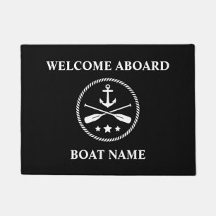Boat Name Nautical Anchor with Oars Welcome Aboard Doormat