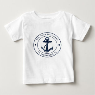 Boat Name Nautical Navy Blue Anchor Custom Baby T-Shirt
