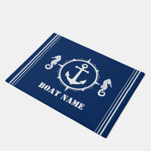 Boat Name Seahorse Nautical Anchor Blue White Doormat