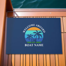 Boat Name Sun Palm Trees Welcome Aboard Blue