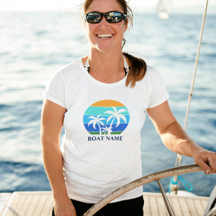 Boat Name Sun Palm Trees White Tri-Blend Shirt