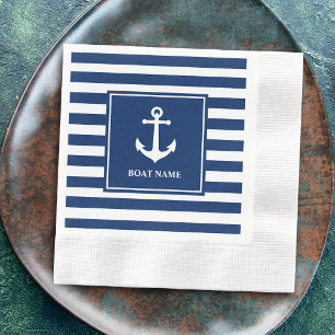 Boat Name Vintage Nautical Anchor Blue Stripes Napkin