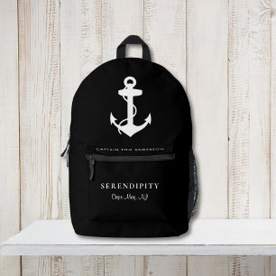 Boat Nautical Anchor Captains Black Printed Backpack