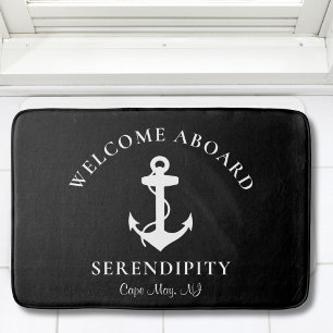 Boat Nautical Anchor Monogrammed Black Bath Mat