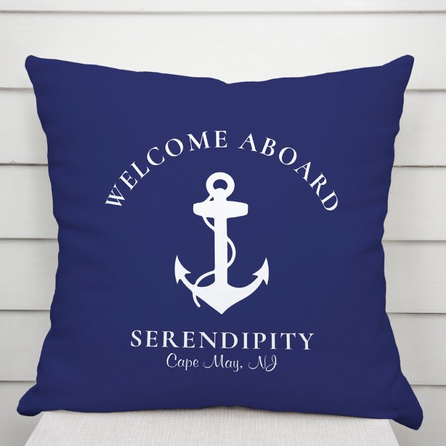 Boat Nautical Anchor Navy Blue Welcome Aboard Cushion (Creator Uploaded)