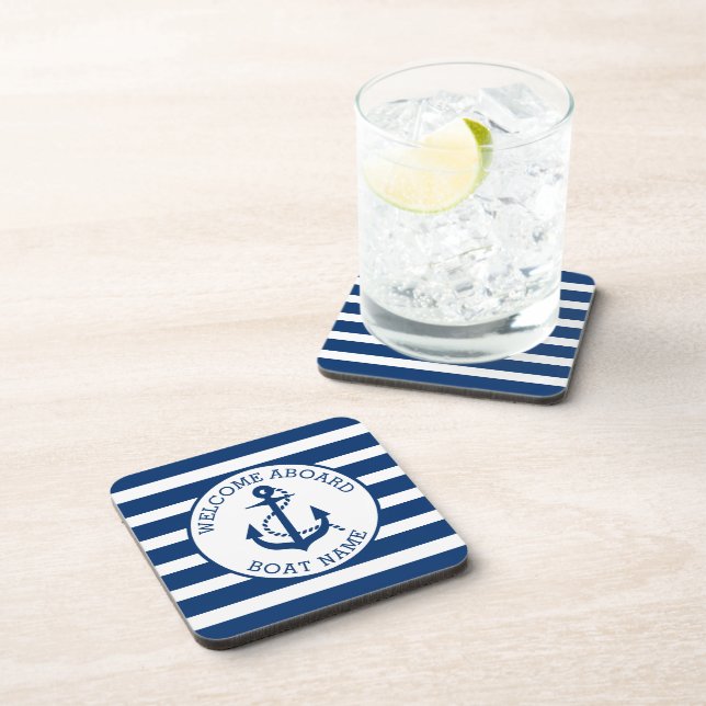 Boat Nautical Anchor Navy Custom Welcome Aboard Coaster (Right Side)