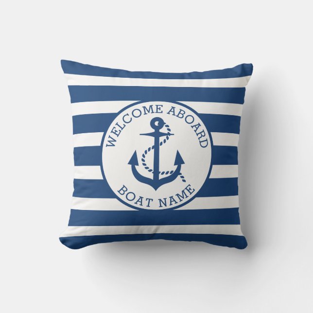 Boat Nautical Anchor Navy Custom Welcome Aboard Cushion (Front)