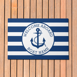 Boat Nautical Anchor Navy Custom Welcome Aboard Doormat