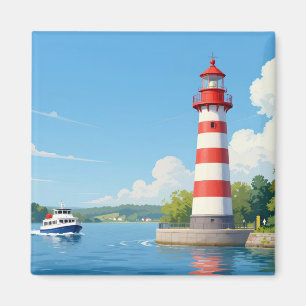 Boat near a Lighthouse Magnet