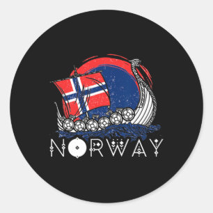 Boat Norwegian Flag Norway Viking Ship Pride Ocean Classic Round Sticker