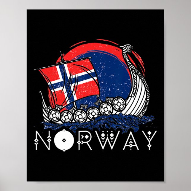 Boat Norwegian Flag Norway Viking Ship Pride Ocean Poster (Front)