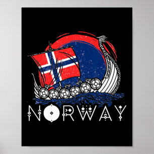 Boat Norwegian Flag Norway Viking Ship Pride Ocean Poster