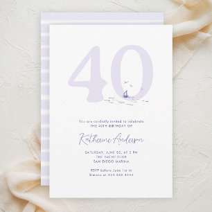 Boat Ocean Nautical Coastal Elegant 40th Birthday Invitation