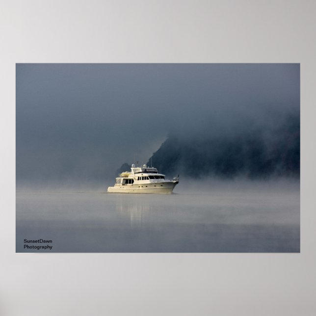 Boat on a foggy morning poster (Front)
