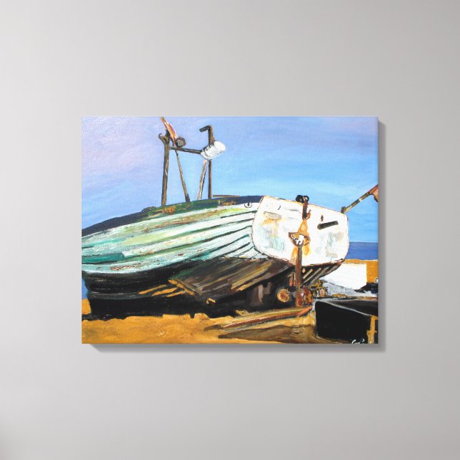 Boat On Beach Canvas Print (Front)