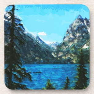 Boat on Mountain Lake Abstract Impressionism Coaster