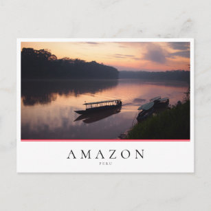 Boat on river in Amazon rainforest, Peru Postcard