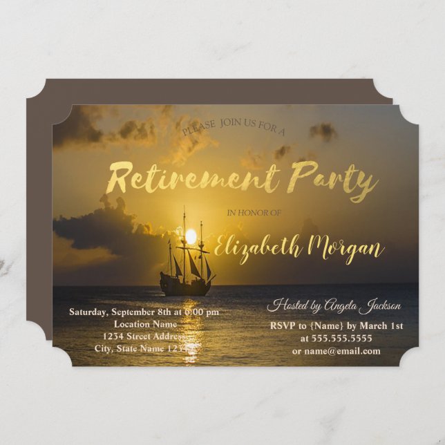 Boat On Sunset Retirement Party Invitation (Front/Back)