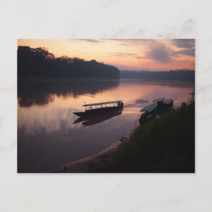 Boat on the river in Amazon rainforest postcard