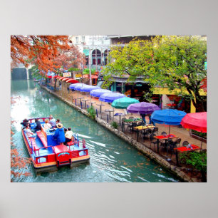 Boat on the Riverwalk Poster