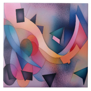 "Boat On Water" Contemporary Abstract Art Tile