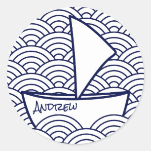 Boat on Waves Round Sticker