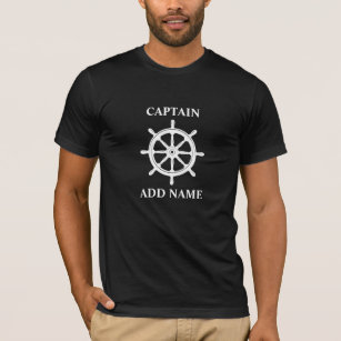 Boat or Captain Name Ships Wheel Helm on Black T-Shirt