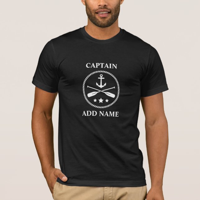 Boat or Captain Name with Anchor & Oars on Black T-Shirt (Front)