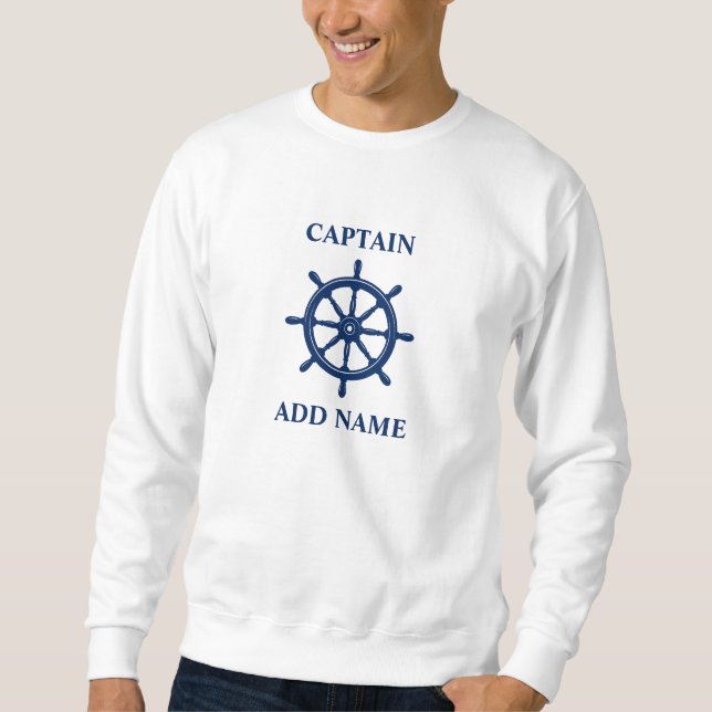 Boat or Captain Name with Ships Wheel Helm Sweatshirt (Front)