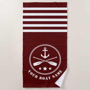 Boat or Name Nautical Anchor & Oars  Paddles Red Beach Towel