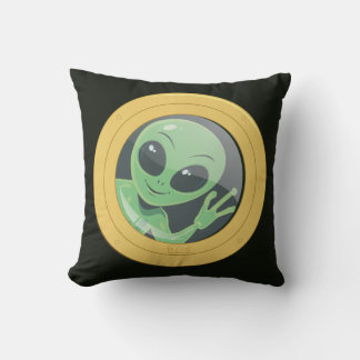 Boat Porthole Alien Waving Funny Stowaway Cushion