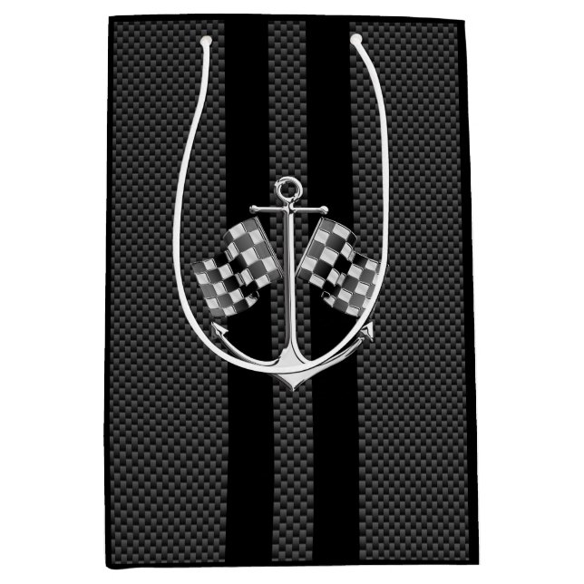 Boat Racing Nautical Chequered Carbon Fibre Style Medium Gift Bag (Front)