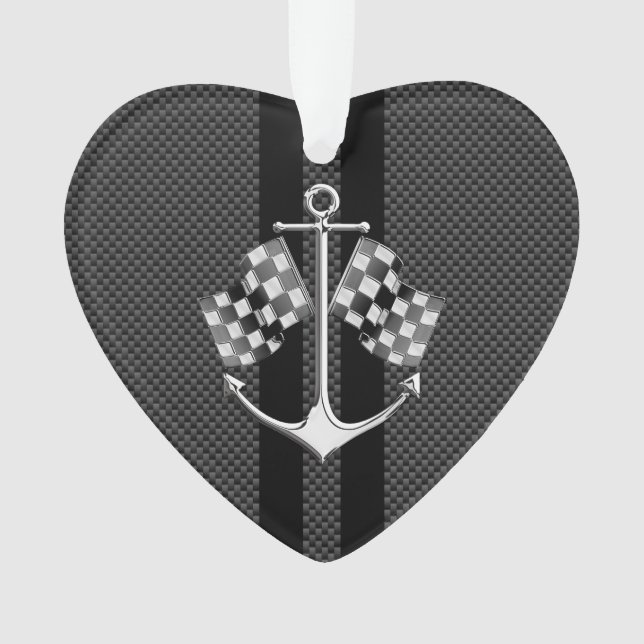 Boat Racing Nautical in Black Carbon Fibre Style Ornament (Front)