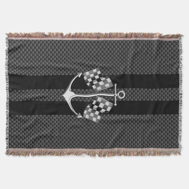 Boat Racing Nautical in Black Carbon Fibre Style Throw Blanket (Front)