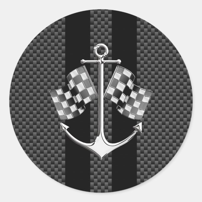 Boat Racing Nautical in Carbon Fibre Style Decor Classic Round Sticker (Front)