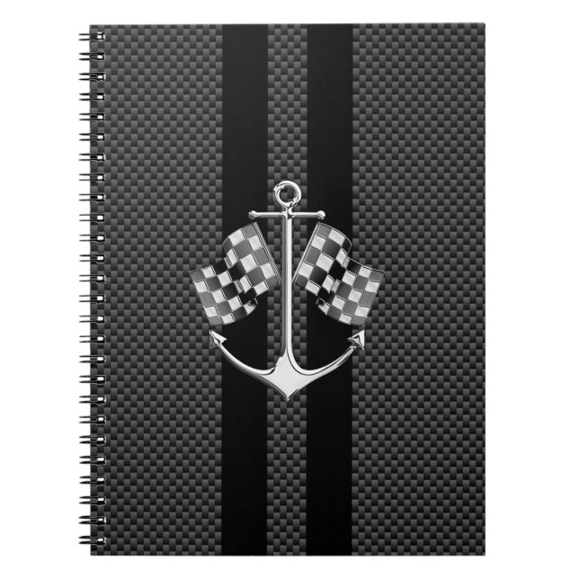 Boat Racing Nautical in Carbon Fibre Style Spiral Notebook (Front)