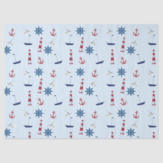 Boat Sailing Sailboats Anchor Lighthouse Nautical Tissue Paper (Front)