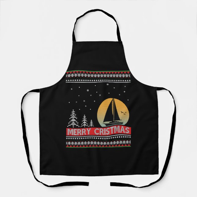 Boat Sailor Sailing Ugly Christmas Sailing Gift Apron (Front)
