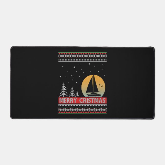 Boat Sailor Sailing Ugly Christmas Sailing Gift Desk Mat (Front)