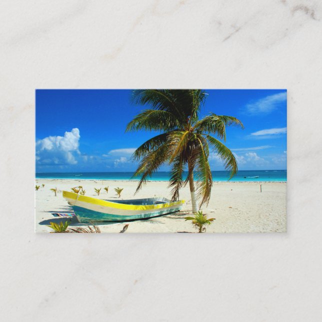 Boat Sandy Beach Caribbean Mexico Business Card (Front)
