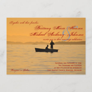 Boat Silhouette Couple Lake Wedding Invitations